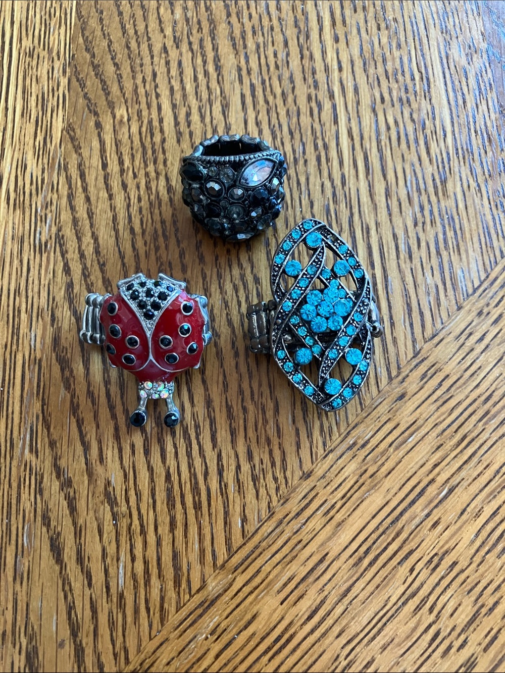 Cato Red Ladybug and Turquoise Crystal Adjustable Rings Set